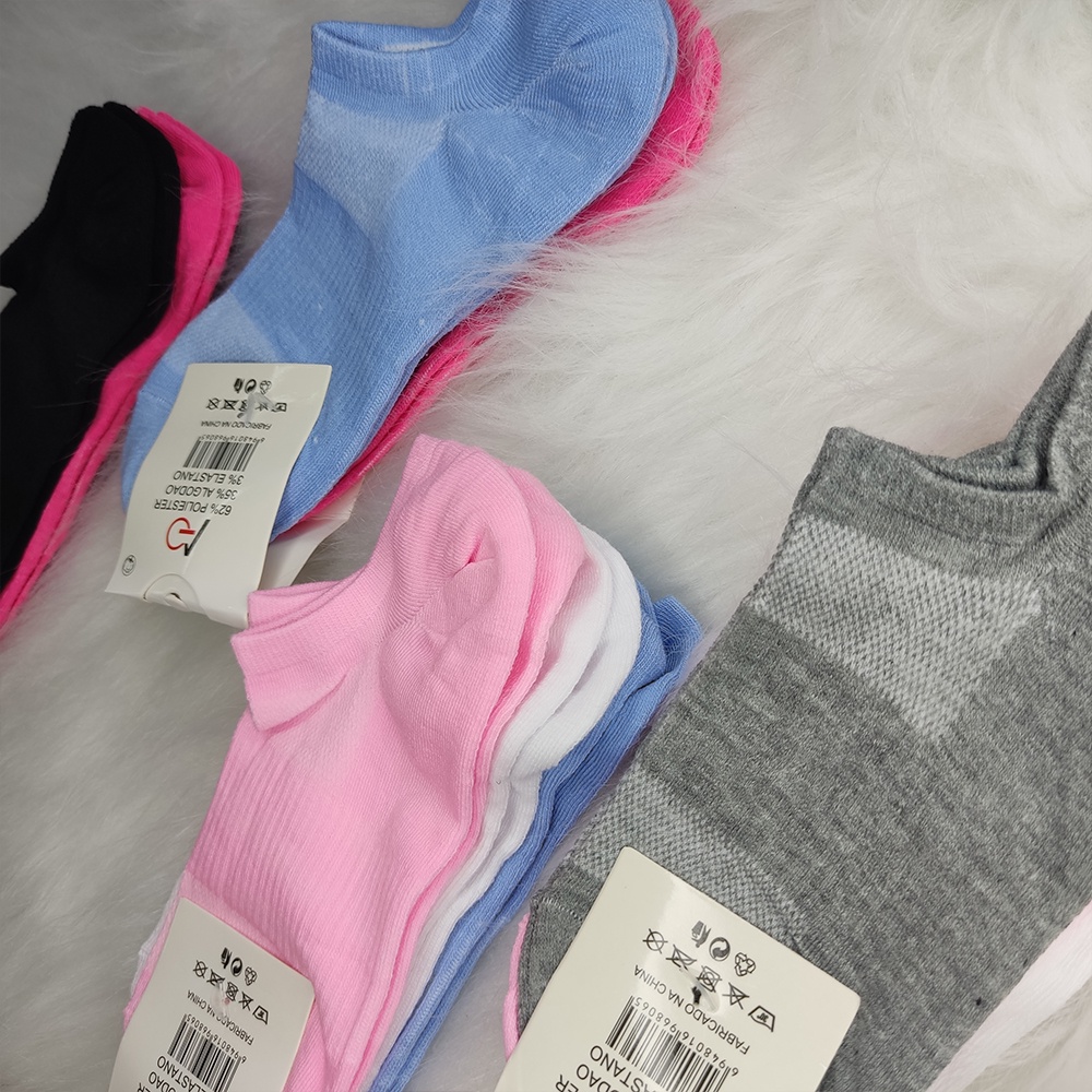 Meias Feminina Soquete Sorte Algodão Kit com 6 e 12 Pares Meias Envio