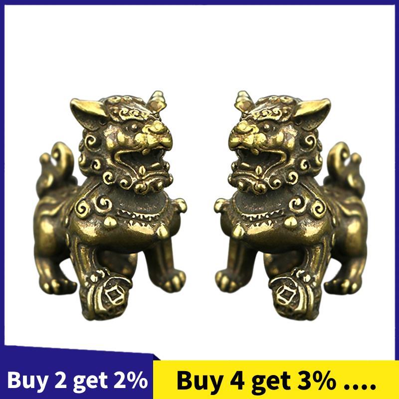 1 Par De Enfeites De Mesa De Cobre Animal Estatueta Em Miniatura Estátua Da Sorte Decoração De Feng Shui