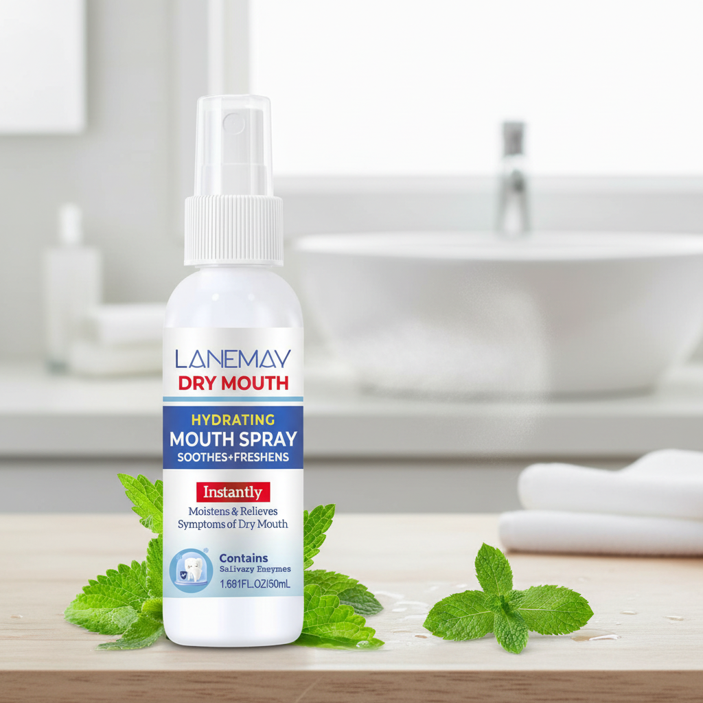 Spray de Alívio Instantâneo para Boca Seca 50ml, Hidratante Oral com Sabor de Menta de Ação Rápida, Acalma e Hidrata os