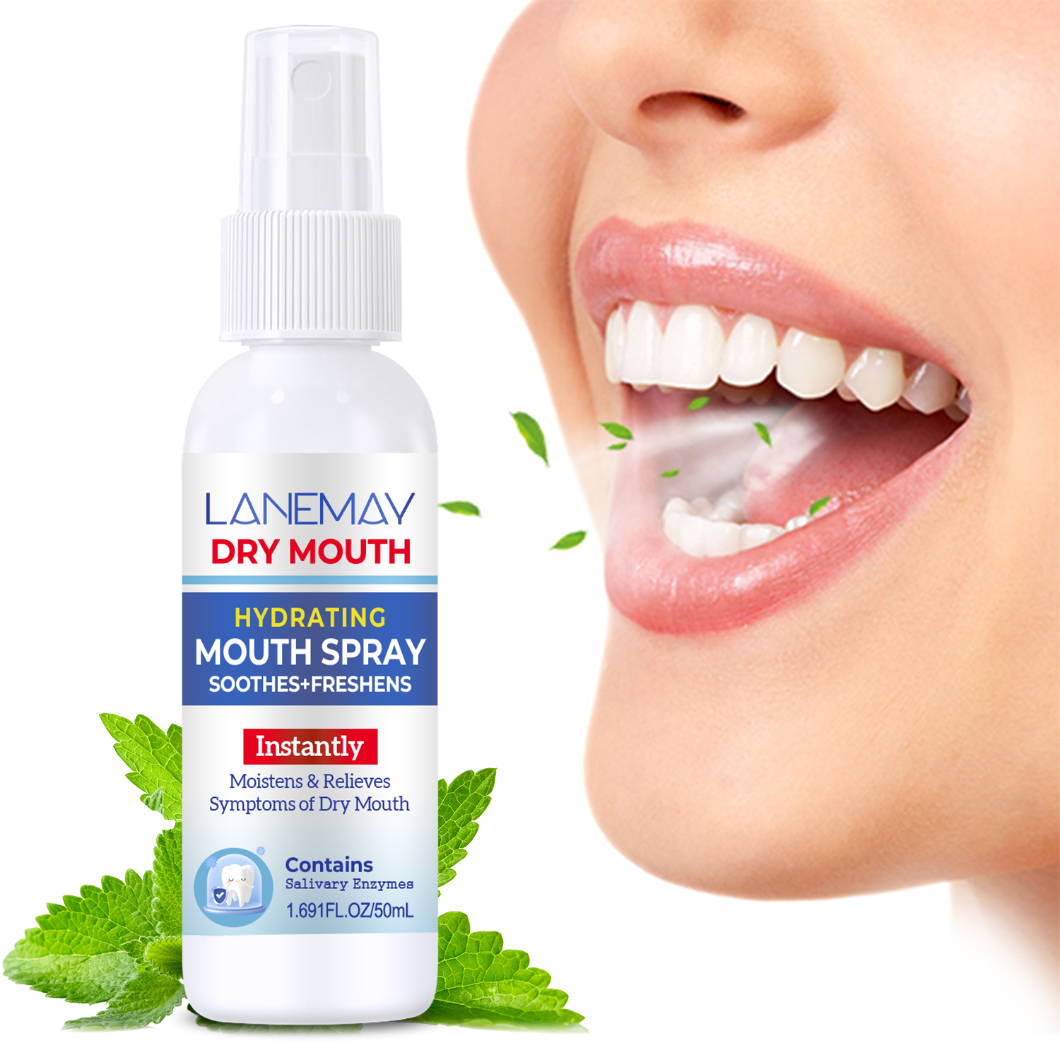 Spray de Alívio Instantâneo para Boca Seca 50ml, Fórmula Hidratante de Ação Rápida com Sabor de Menta, Acalma e Hidrata