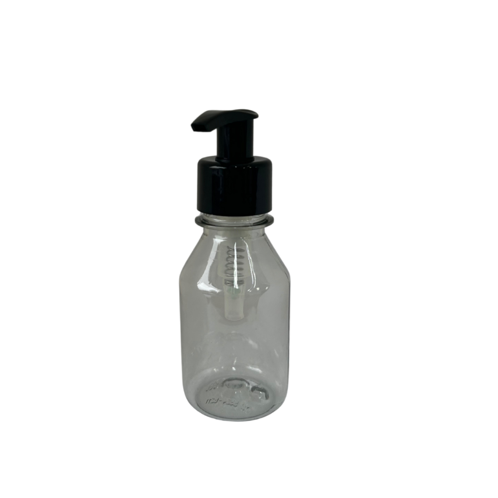 KIT FRASCOS PET CRISTAL 100ML C/ VÁLVULA PUMP PRETA 28MM