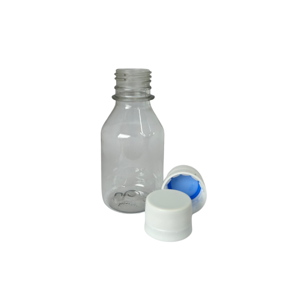 KIT FRASCOS PET CRISTAL 100ML C/ TAMPA ROSCA LACRE BRANCA 28MM