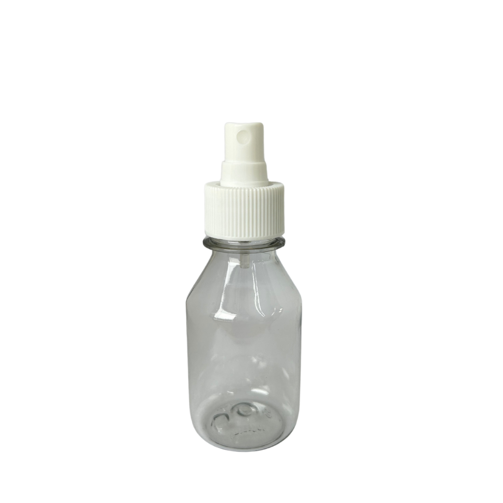KIT FRASCOS PET CRISTAL 100ML C/ VÁLVULA SPRAY BRANCA 28MM
