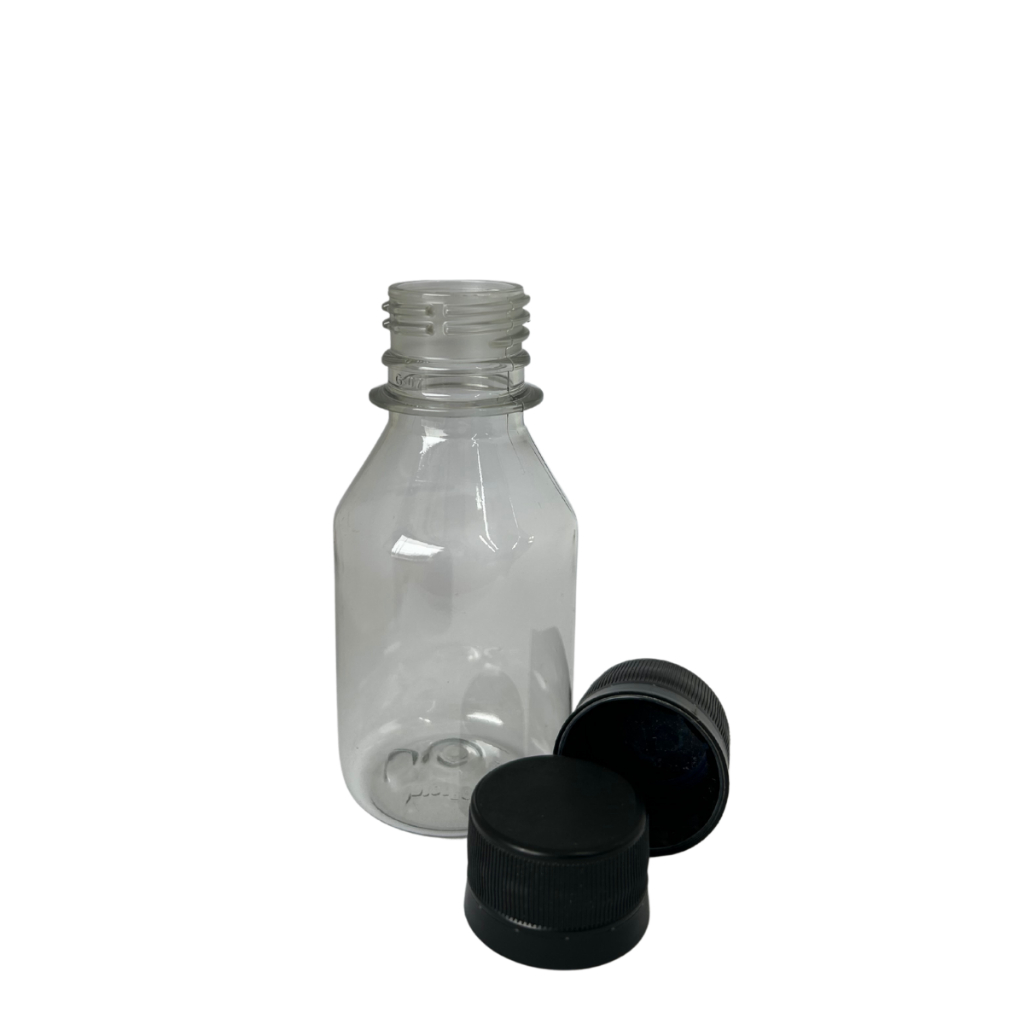 KIT FRASCO PET CRISTAL 100ml E TAMPA ROSCA PRETA 28mm