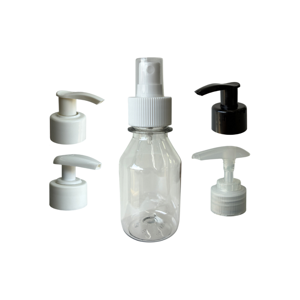 5 Frascos Pet 100ml Cilindrico Cristal Com Valvula Spray ou Pump 28mm