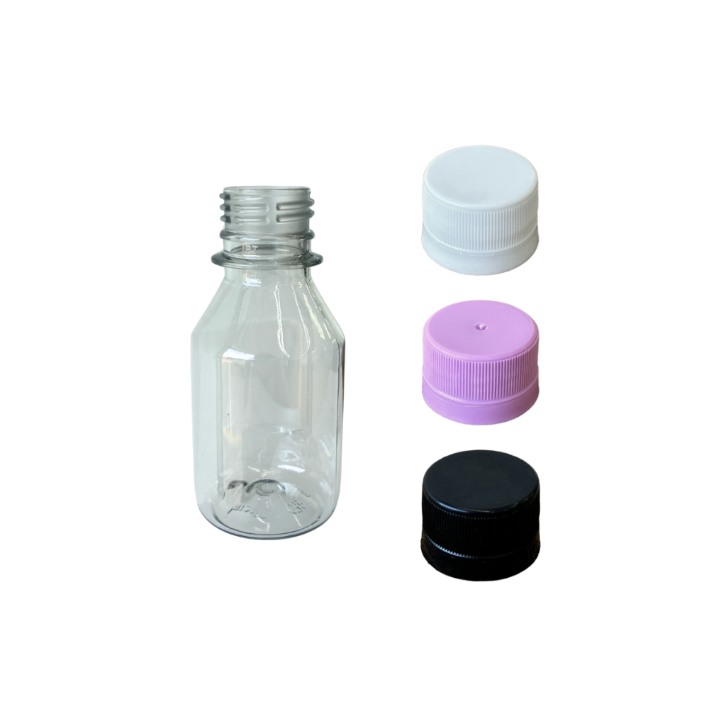 25 Frascos Pet 100ml Cilindrico Cristal  Com Tampa Rosca Lacre 28mm