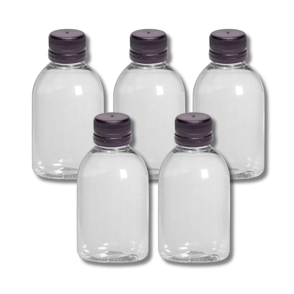 Kit 5 Frasco Plástico Pet Cristal 100ml + Tampa Lacre R24
