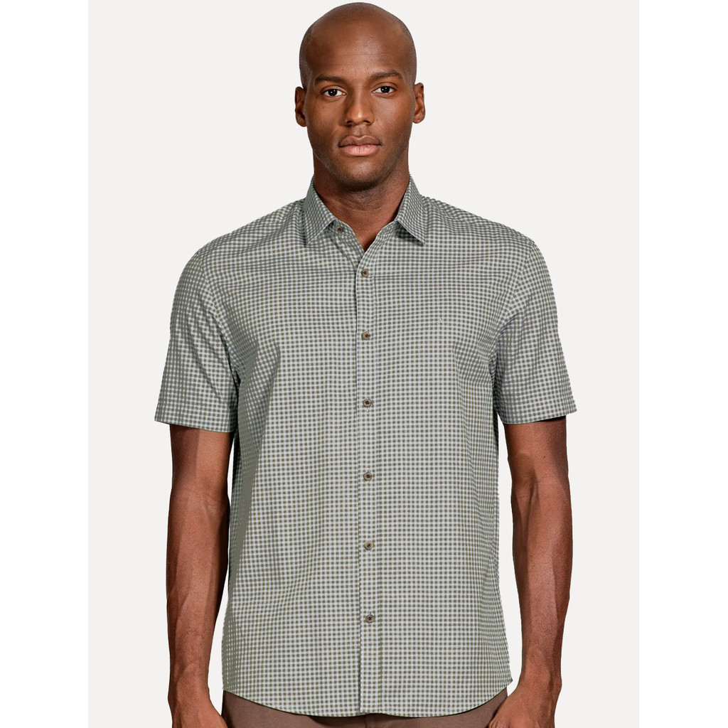 Camisa Aramis Original Masculina Manga Curta Regular Mini Xadrez Verde/Cinza MC.05.0441 139/005