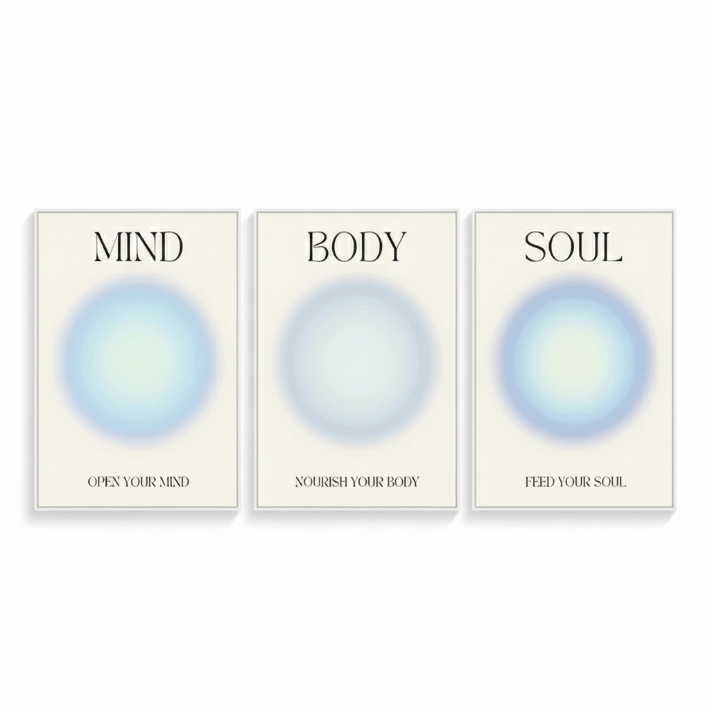 Quadros decorativos Mente corpo alma positivo Aura Espiritual Granulado Azul 40x60 (3 peças)