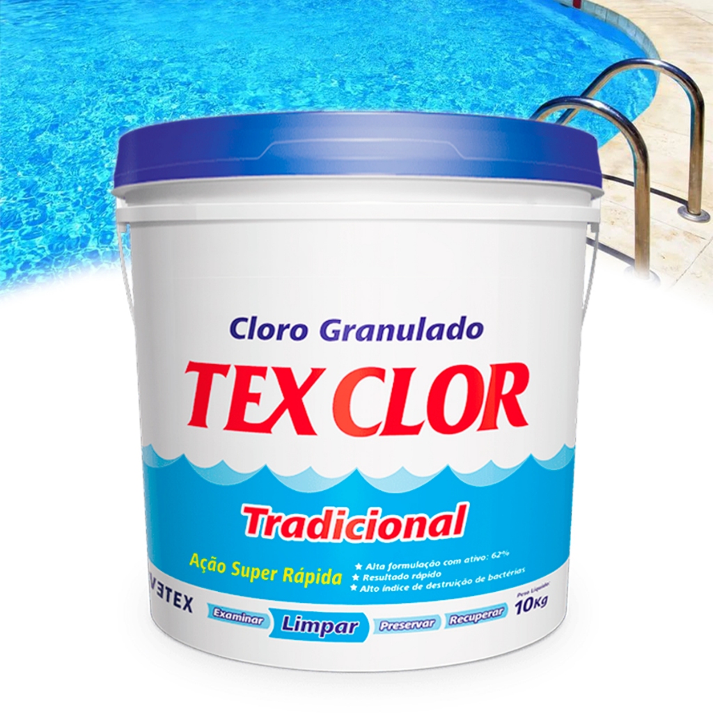 Balde De Cloro Para Piscina Granulado Tradicional 65% Limpeza Multiação 10Kg Vetex