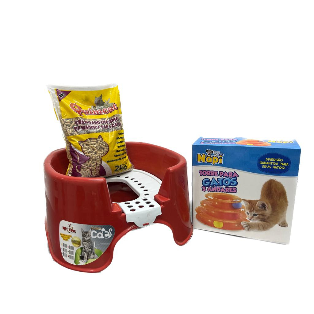 Kit banheiro sanitário+granulado higienico+torre de brinquedo