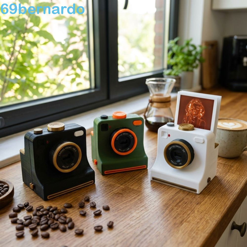 BERNARDO DIY Latte Art Camera Tool , Cartões Substituíveis One Touch Press Câmera Com Leite Impressa Em 3D , Engraçada
