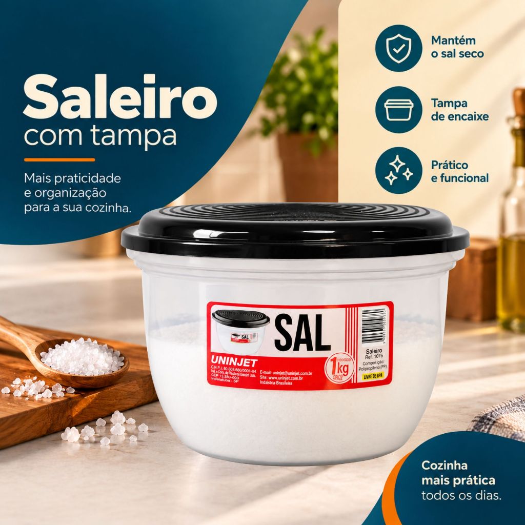 Saleiro Com Tampa Salt Design Moderno Prático Cozinha Mesa Bancada Sal 500ml