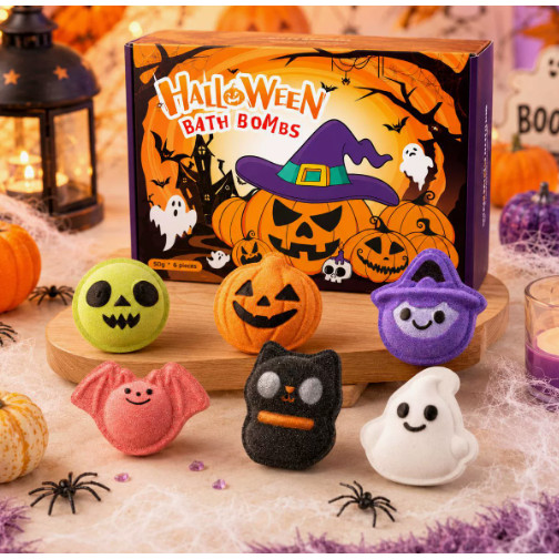 Halloween Temático Banho Bomba Efervescente Abóbora Crânio Design Óleo Essencial Bola De Sal Relaxante Spa Acessório Par