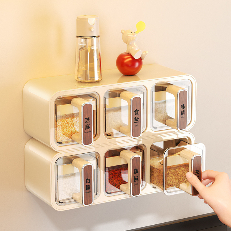 Jarra de tempero montada na parede, estilo de Design, estrutura selada à prova de umidade, sal de cozinha, classificação