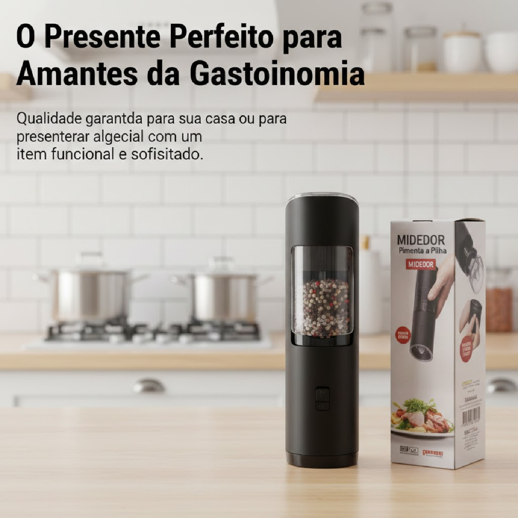 Moedor Elétrico de Sal e Pimenta, Design Japonês Elegante e Prático, Automático para Mesa e Cozinha Doméstica