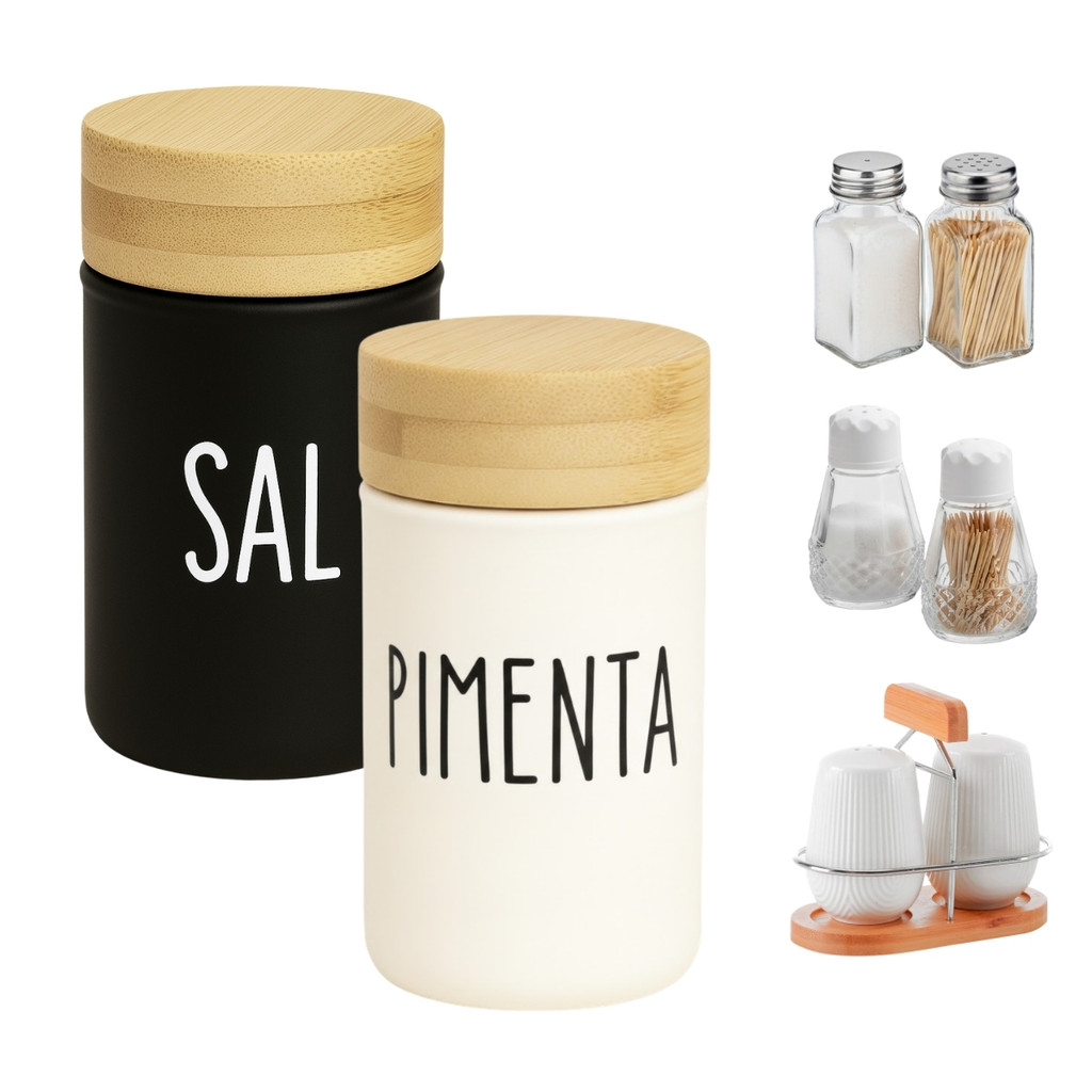 Kit Saleiro Para Sal E Pimenta Design Compacto