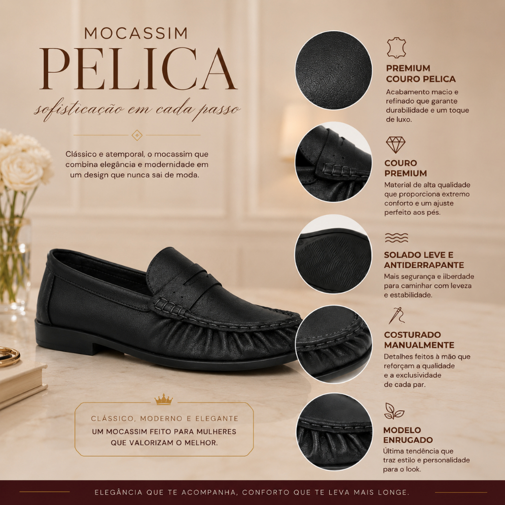 Mocassim Feminino Loafer 100% Couro Legítimo Pelica Premium Enrugado Santa Lolla Confortável Casual Chic Tendência.