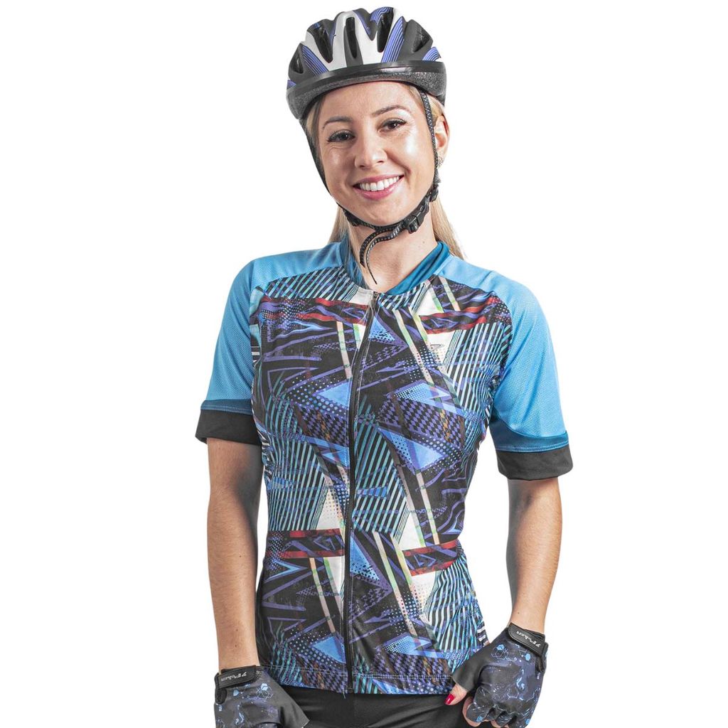 Camisa Ciclista Poker Feminina Manga Curta Com Ziper Jewel