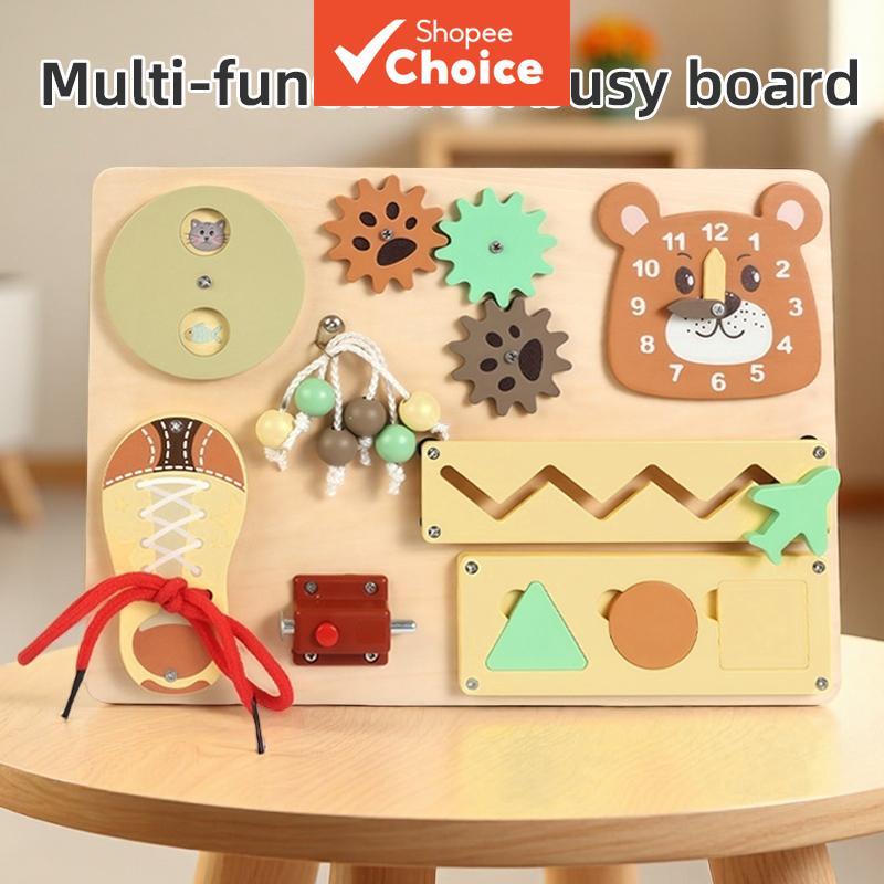 Cubo De Atividade Ocupada De Madeira Montessori , Placa De Aprendizagem Sensorial Com Engrenagens Contas Relógio Zíper P