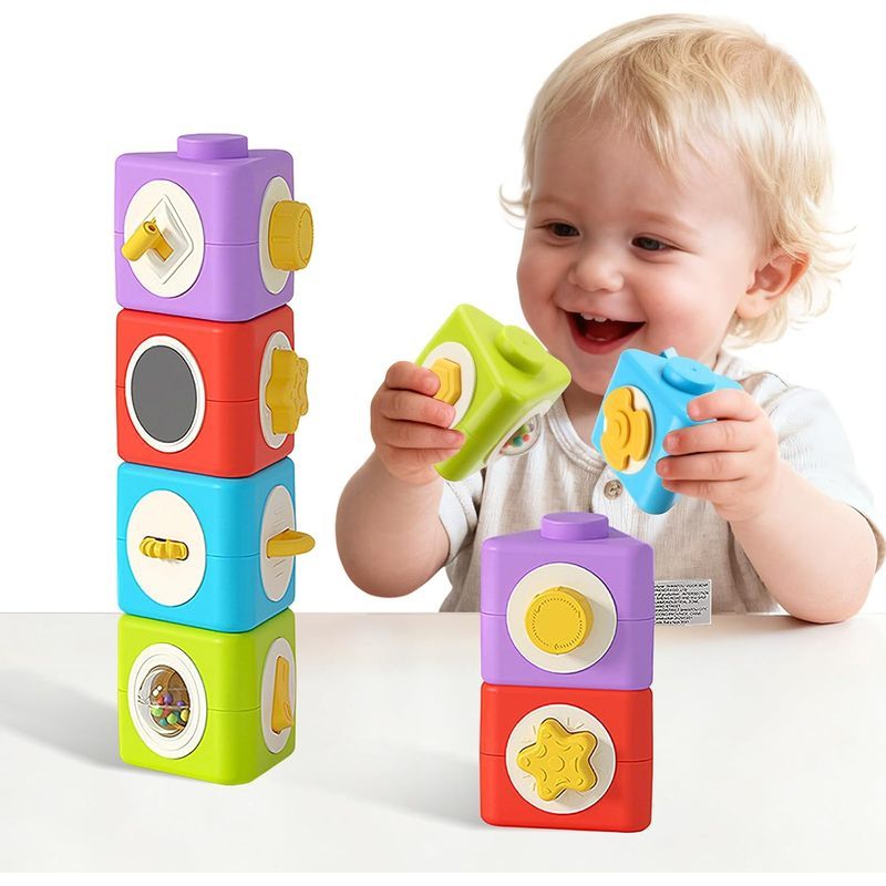 Cubo De Atividades Montessori & amp ; Placa Ocupada Para 1 Ano-Brinquedos De Viagem 12 Em 1 Avião Carro , Empilhamento E