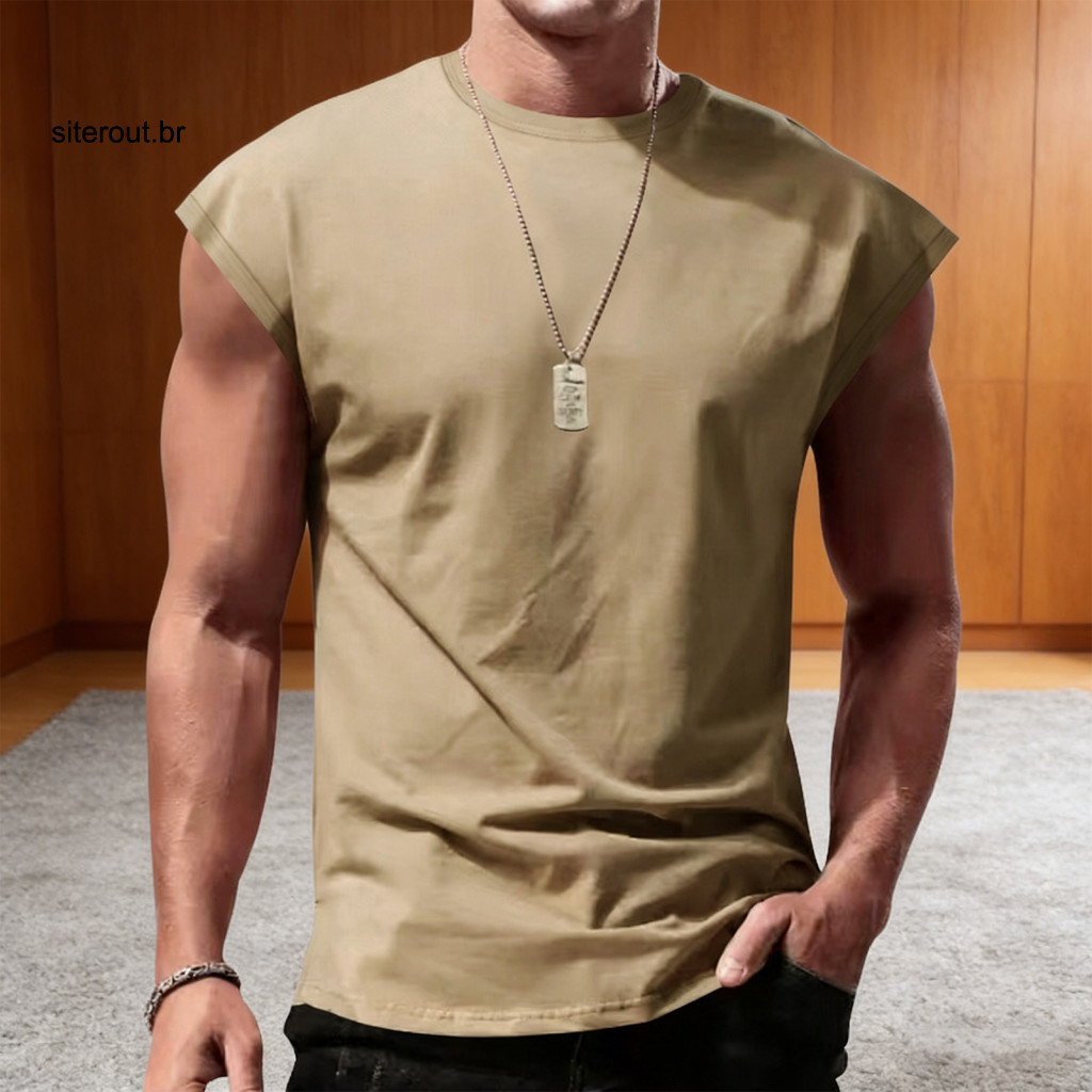 Men Jacket Matte Cotton T-shirts Men’s Summer Sleeveless T-shirt Lightweight Breathable Crew Neck Top with Armpit Vent
