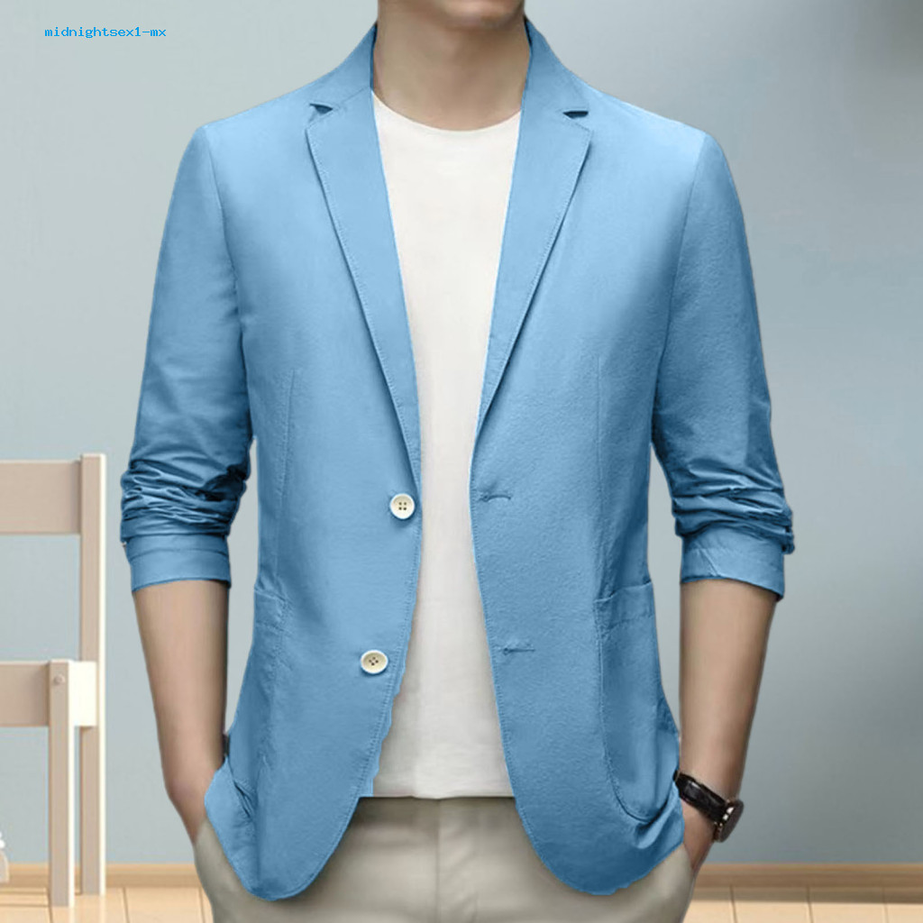 Formal Occasion Suit Coat Summer Men's Business Jacket Lightweight Anti-wrinkle Double Button Blazer with Lapel Collar L