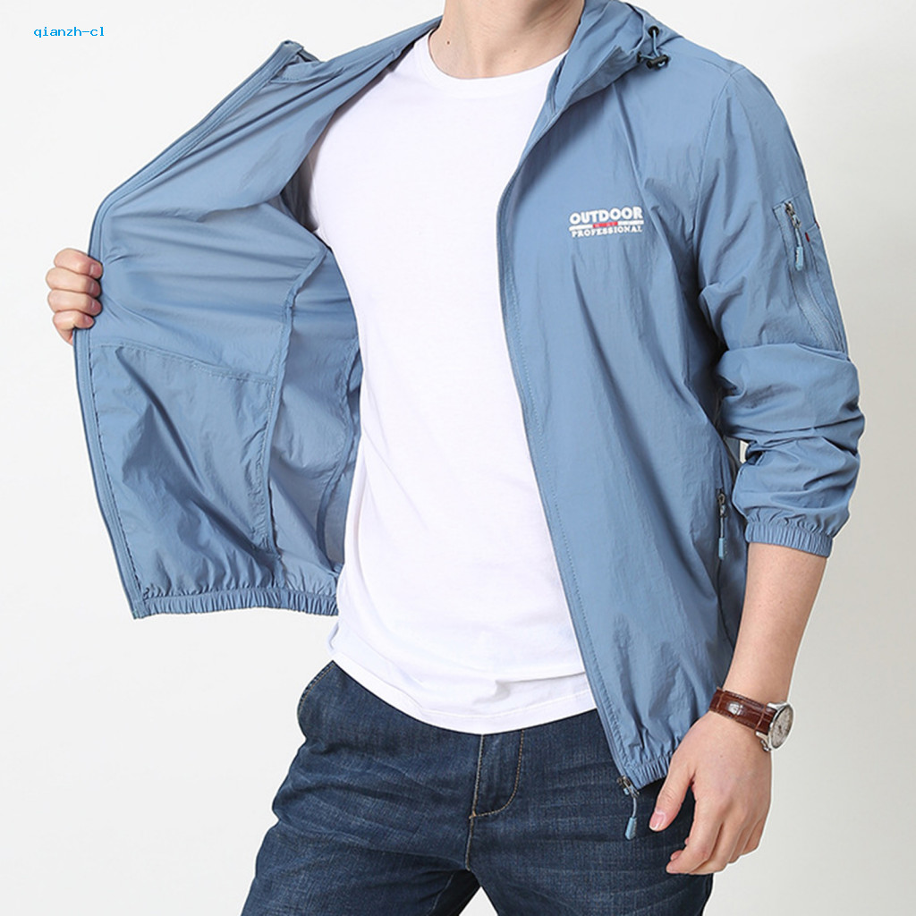 Versatile Men Tanning Shirt Solid Color Jacket Men's Summer Uv Protection Hooded Windbreaker Lightweight Anti-uv Coat wi