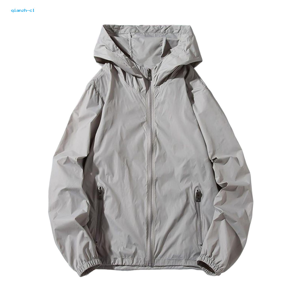 Women Uv Resistant Jacket Solid Color Coat Men’s Summer Protection Hooded Long Sleeve Zipper Outdoor Lightweight Ice S