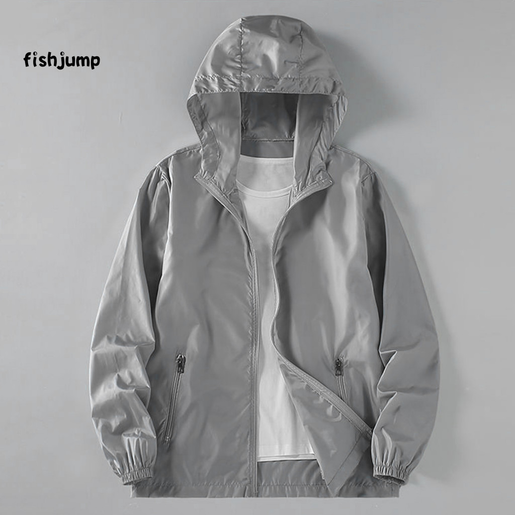 Uv Protection Coat Men Sun Clothing Men’s Summer Jacket Hooded Long Sleeve Zipper Outdoor Lightweight Ice Silk Anti-uv