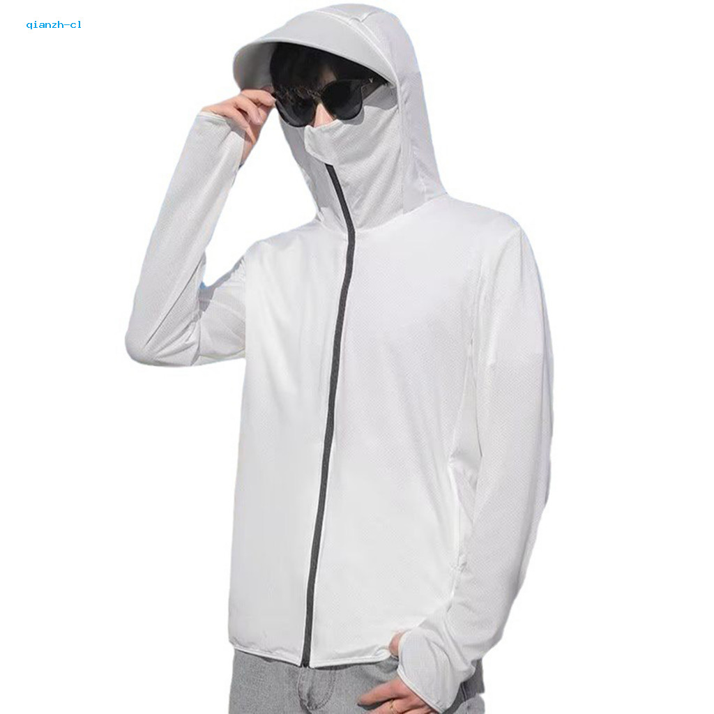 Hooded Jacket Men Sun Protection Coat Men's Summer Lightweight Long Sleeve with Zipper Pockets Uv Blocking Outwear for O
