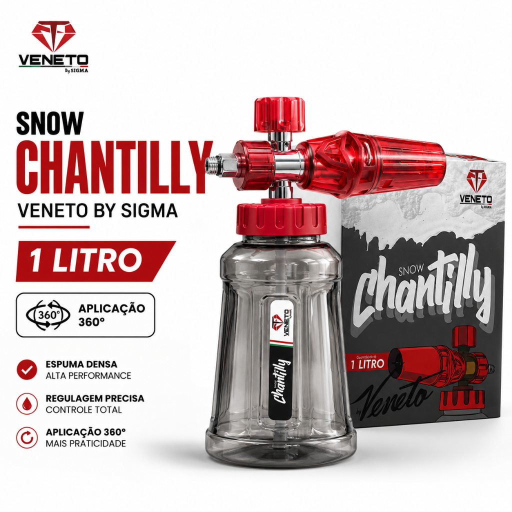 Canhão de Espuma Snow Foam Chantilly 1 Litro 360° Veneto Sigma Limpeza Automotiva Carro Lavagem