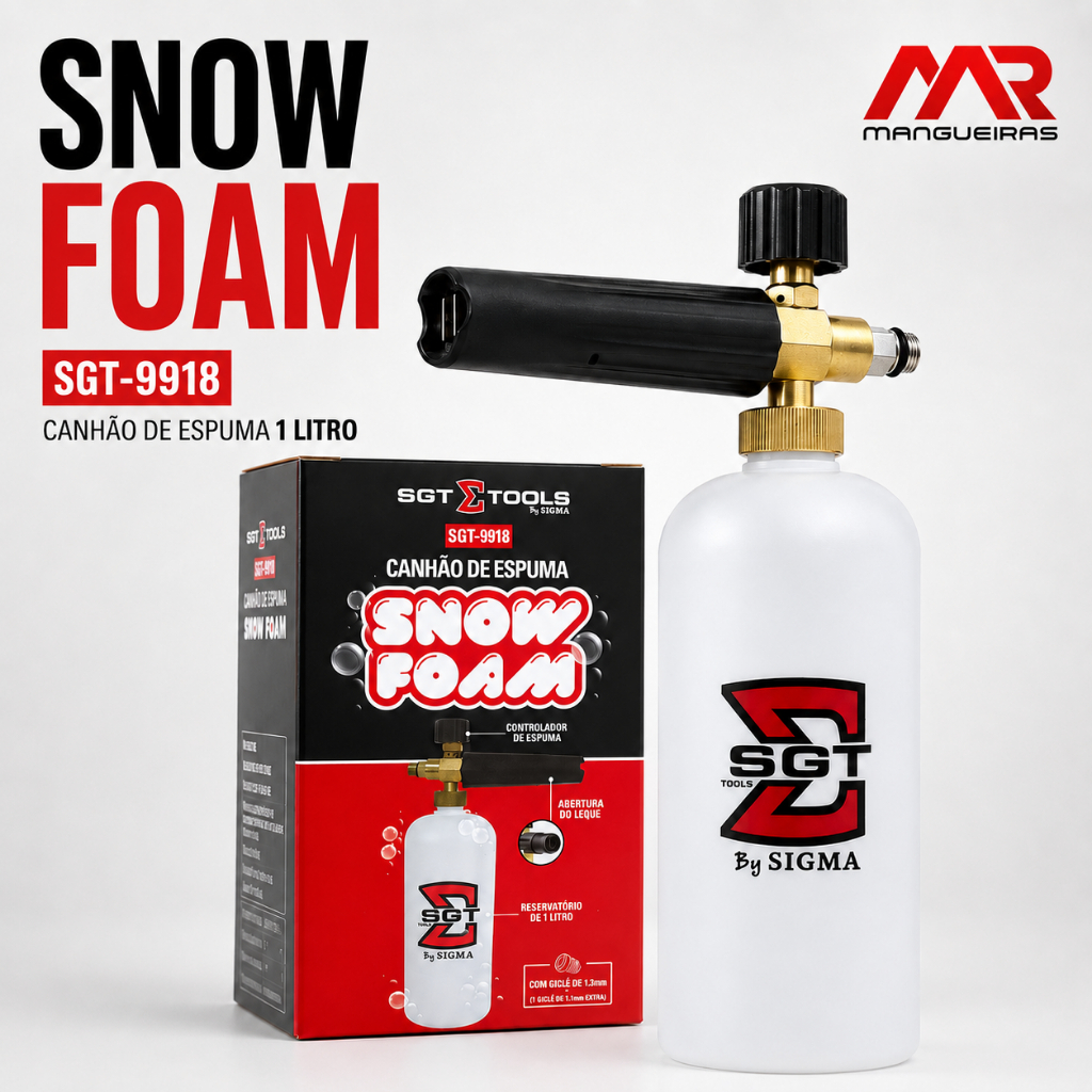 Canhão de Espuma Snow Foam 1 Litro SGT-9918 Sigma Tools com 2 Giclês Limpeza Automotiva Carro