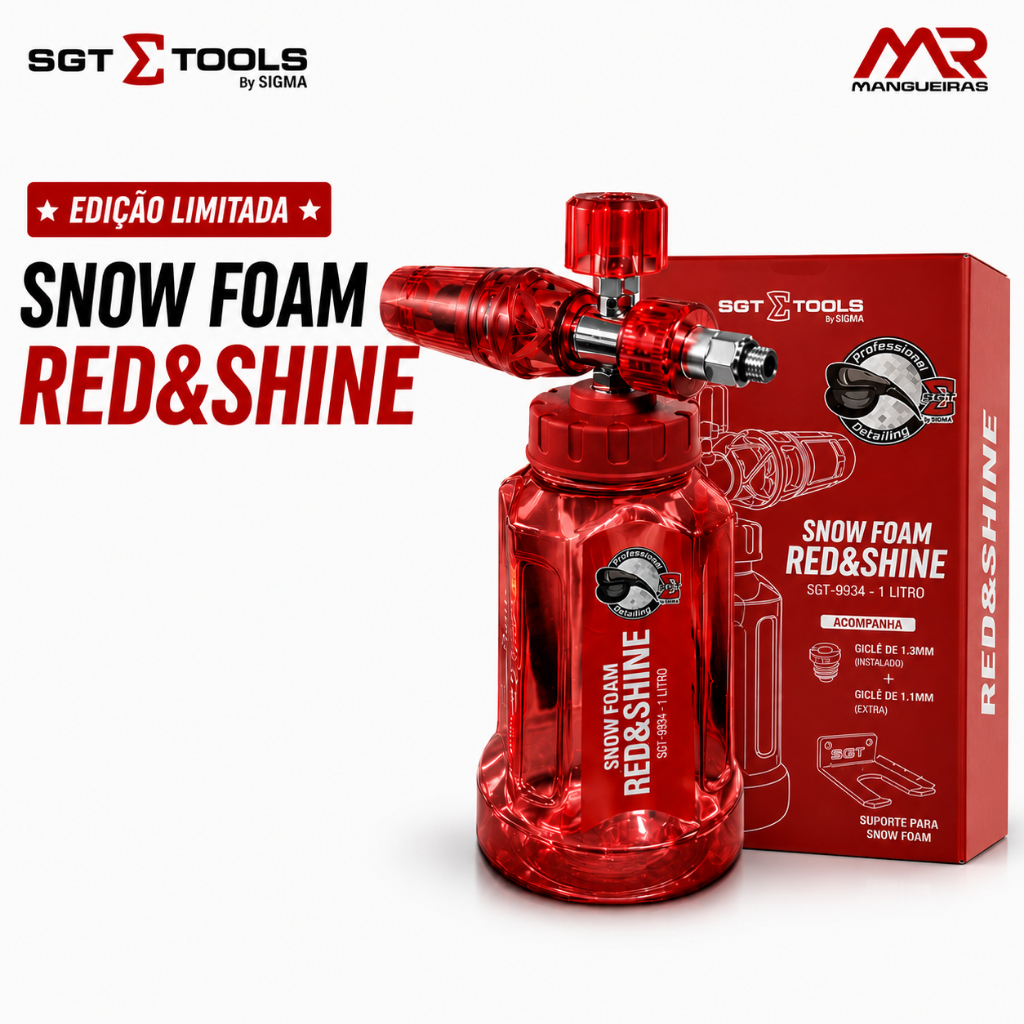Canhão de Espuma Snow Foam Red&Shine 1L SGT-9934 Sigma Tools Edição Limitada para Lavadora de Alta Pressão