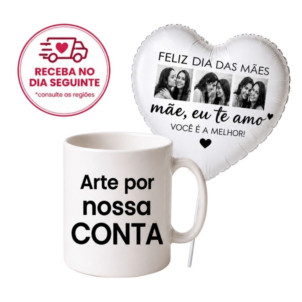 ENVIO RÁPIDO] Presente Dia das Mães Caneca Personalizada Balão de coração com foto Porcelana Caneca de café metalizado