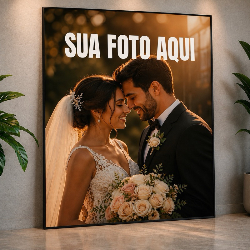 Quadro Personalizado Casamento Foto dos Noivos Presente Casal 90x60 cm