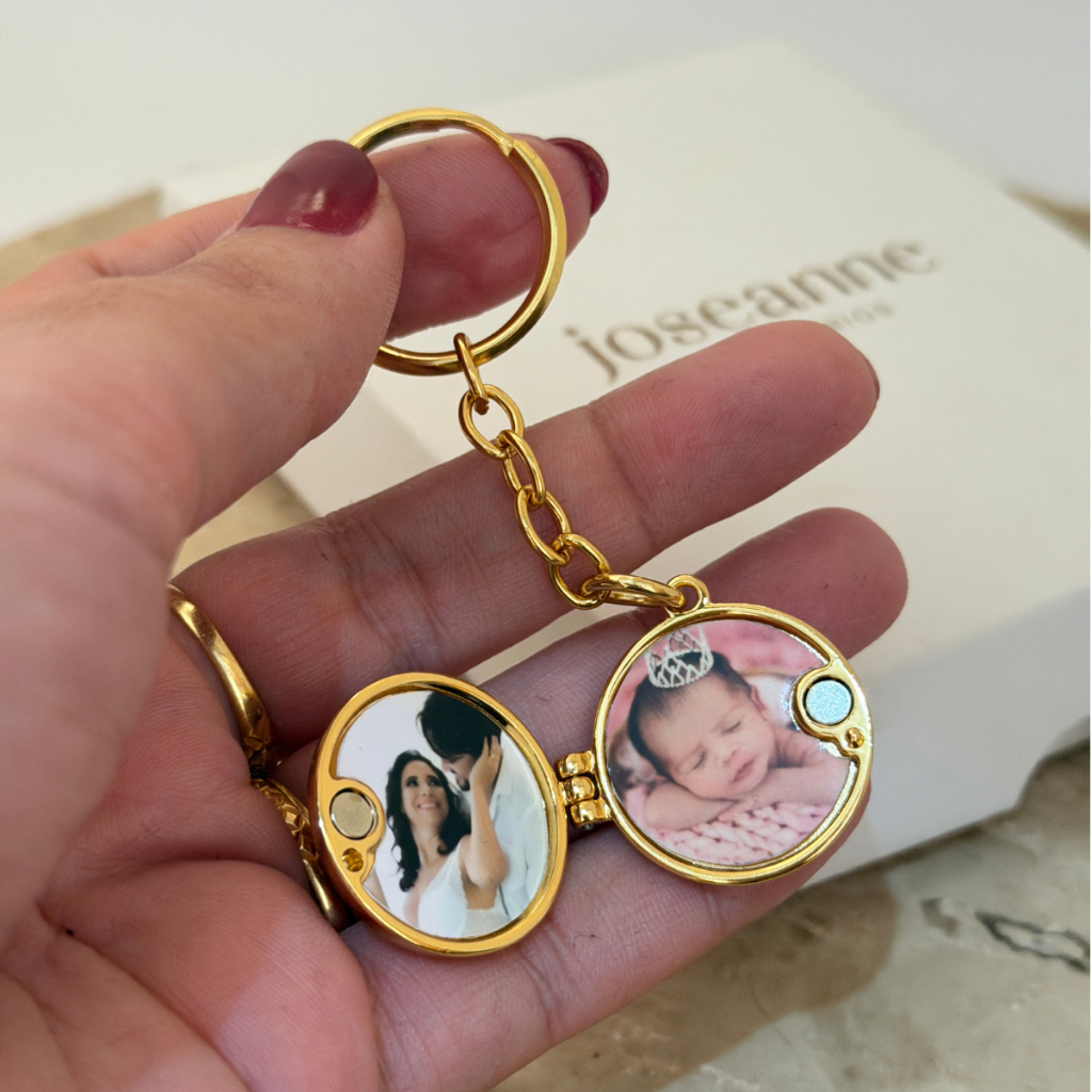 Chaveiro Relicário Redondo Personalizado Com 2 Fotos Grátis Presente