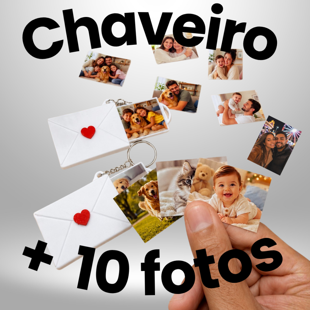 Chaveiros Porta Foto Personalizados + 10 Fotos Impressas Presente Criativo, Casal, Familia e Pets