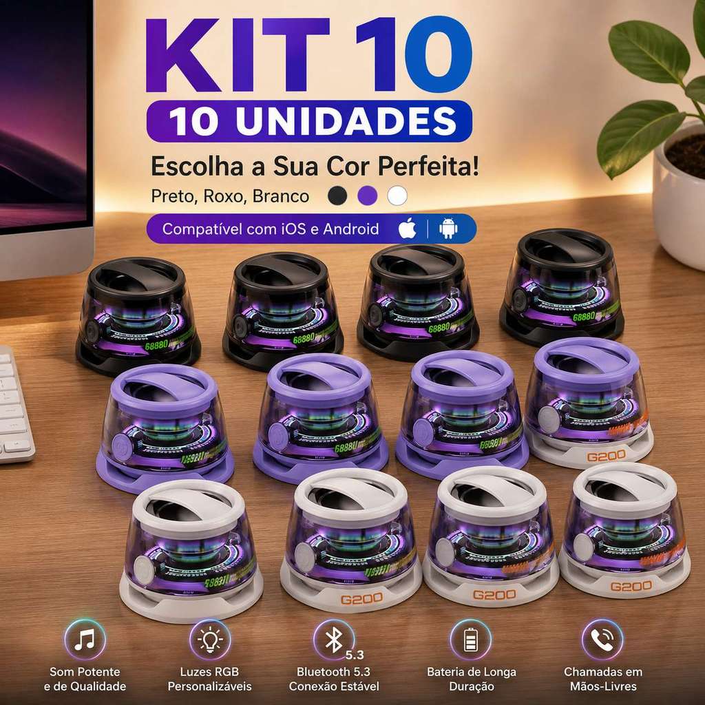 Atacado com10 Mini Caixa de Som Bluetooth Magnética G200 5W LED RGB Portátil Sem Fio Suporte para Celular iPhone Android