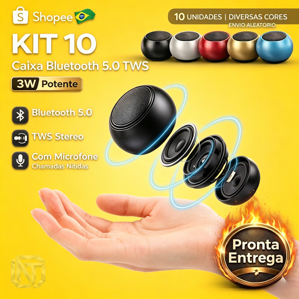 Atacado Kit 4 /10 Caixas de Som Bluetooth M3 TWS 3W Metálicas Portáteis | Bateria Longa Duração e À Prova D’água