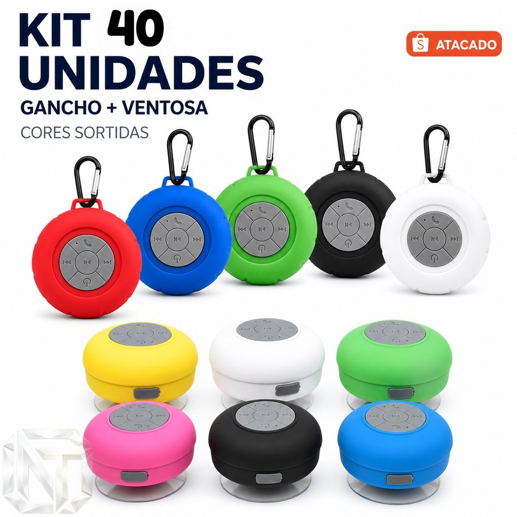 Atacado -40 Unidades Caixa de Som Bluetooth IPX5 Portátil com Ventosa Gancho, À Prova D'água para Banho e Revenda