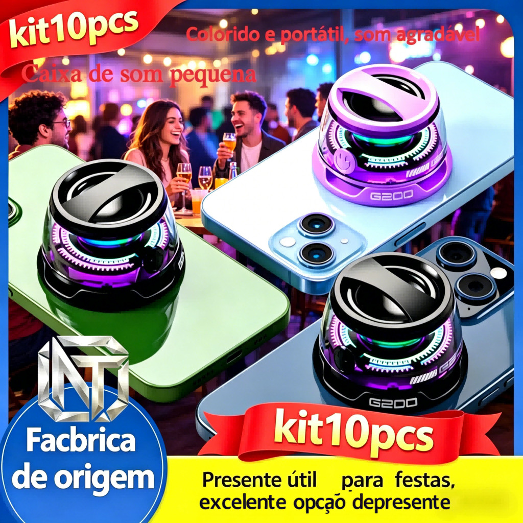 Caixa De Som Bluetooth Mini Magnética LED RGB À Prova D'água Portátil Som Ambiente Festa Kit Atacado 5/10 Unidades