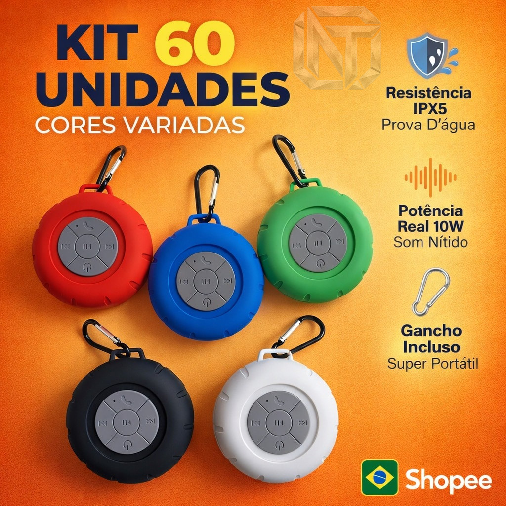 Atacado Kit 60 Unidades Caixa De Som Bluetooth Kapbom KA-8558 10W IPX5 Atacado Cores Sortidas
