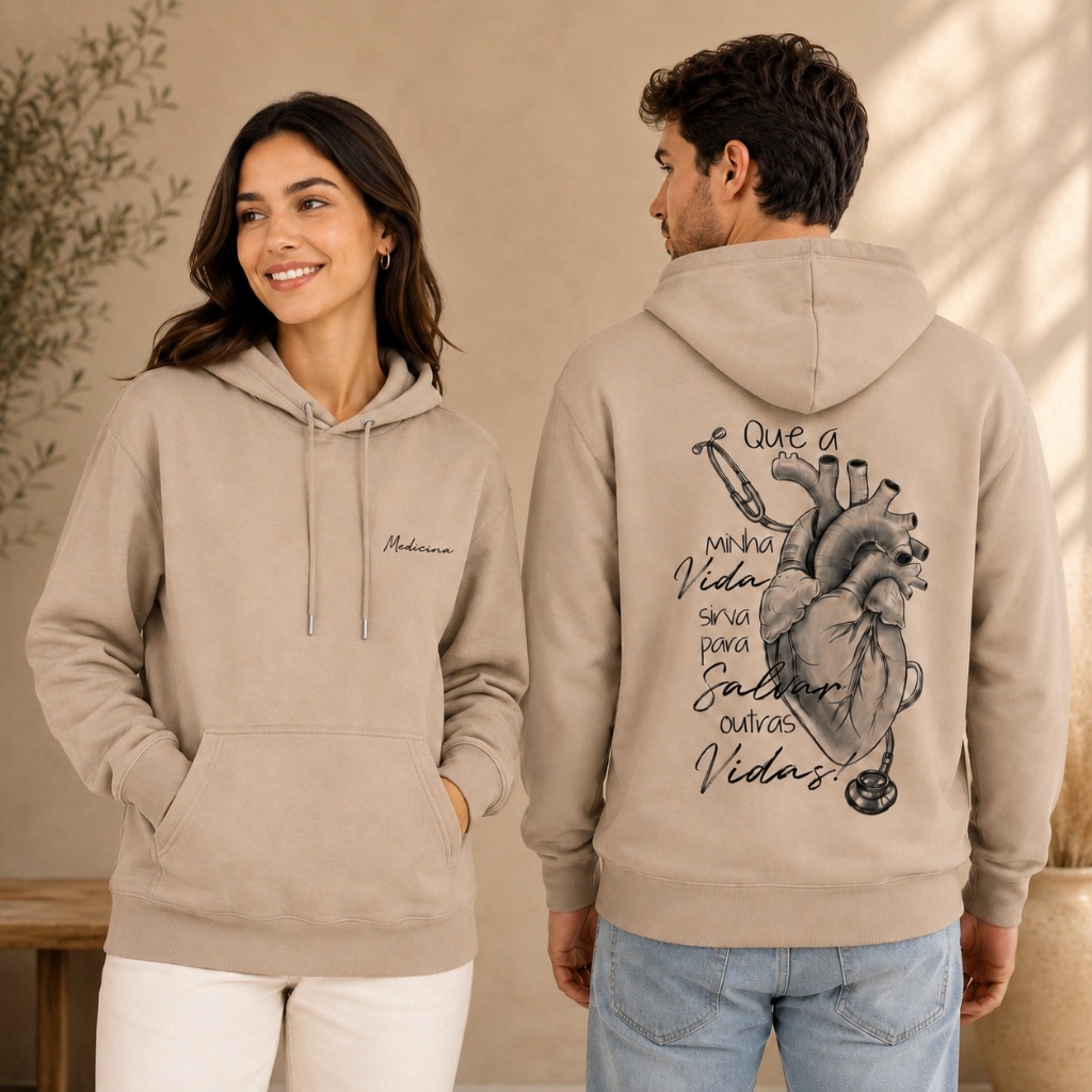 Moletom Curso de Medicina Unissex com Capuz Blusa Canguru Flanelada Faculdade Formatura