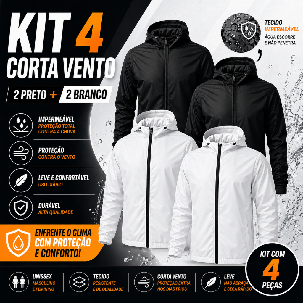 Kit 4 Corta Vento Unissex Impermeável Jaqueta Leve Capuz Revenda Alta Margem Produto Campeão