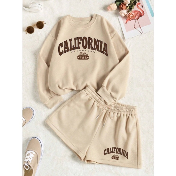 Kit Moletom + Bermuda California USA Unissex Blusa de Frio Bermuda Short Feminino Masculino Algodão