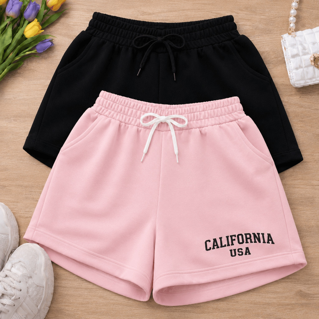 Kit 2 Short Estampado California USA Feminino com estampa Califórnia Moletinho Shortinho academia Elegante