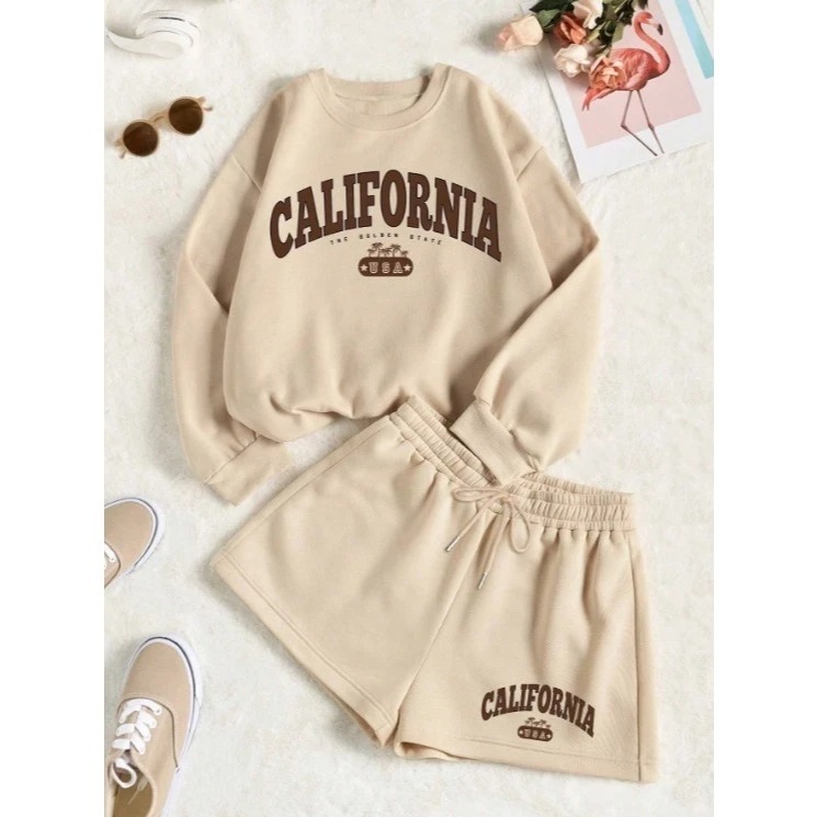 Kit Moletom + Bermuda California USA Unissex Blusa de Frio Bermuda Short Feminino Masculino Algodão