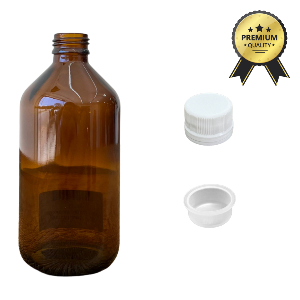 KIT FRASCO DE VIDRO AMBAR 250ML COM TAMPA BRANCA E BATOQUE