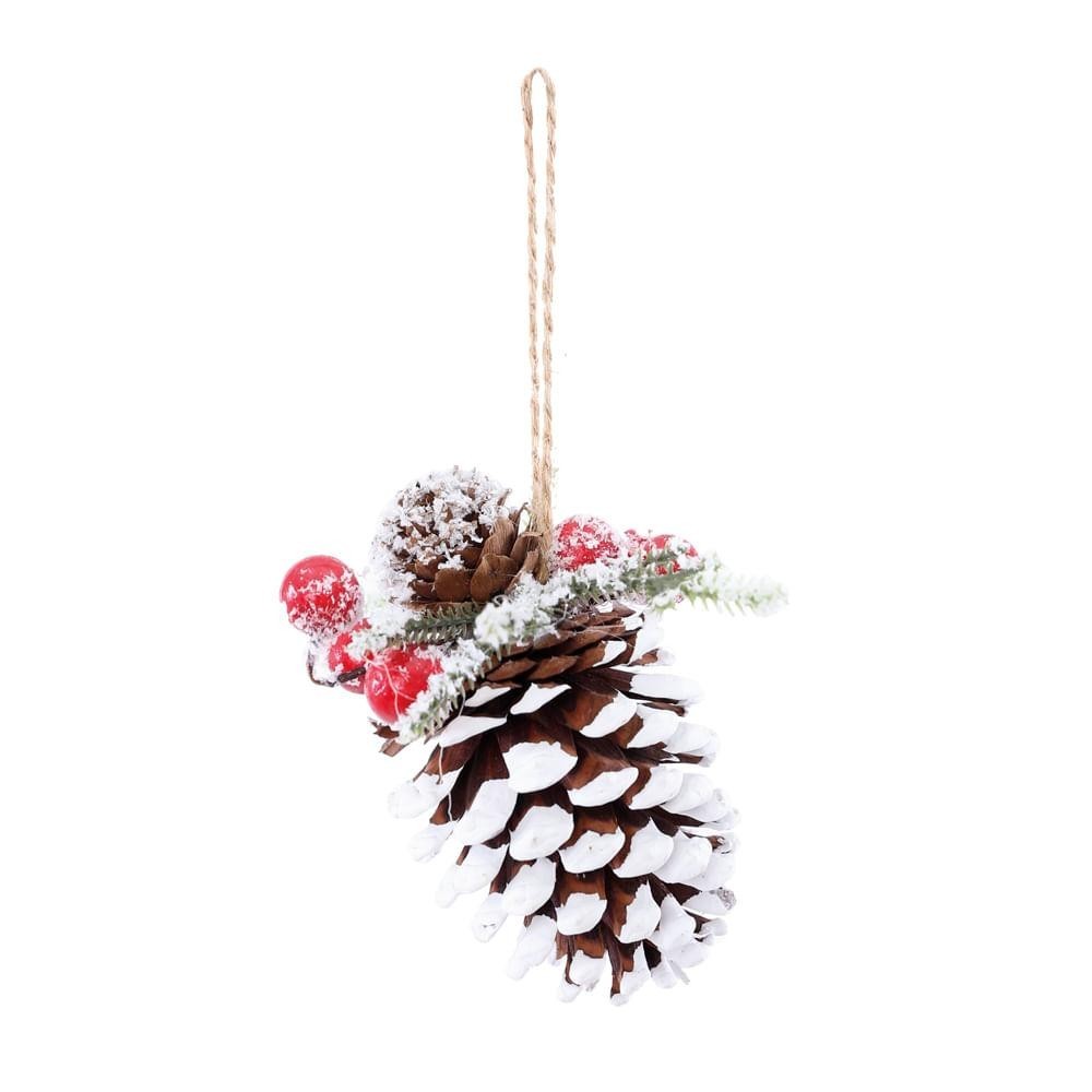 Enfeite Para Pendurar Pinha Nevada Vermelho/Branco 12cm 1Un 1004272
